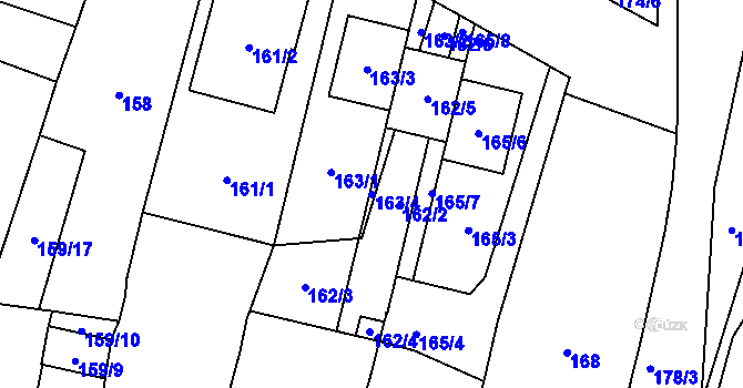 Parcela st. 163/4 v KÚ Chvalovice, Katastrální mapa