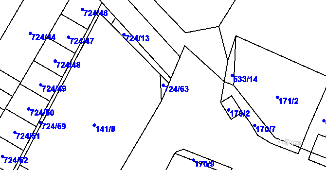Parcela st. 724/63 v KÚ Chvalovice, Katastrální mapa