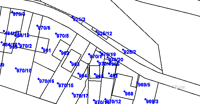 Parcela st. 970/19 v KÚ Chvalovice, Katastrální mapa