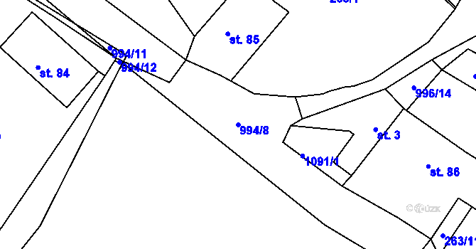 Parcela st. 994/8 v KÚ Borová u Chvalšin, Katastrální mapa