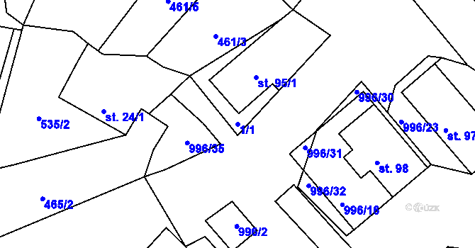 Parcela st. 1/1 v KÚ Borová u Chvalšin, Katastrální mapa