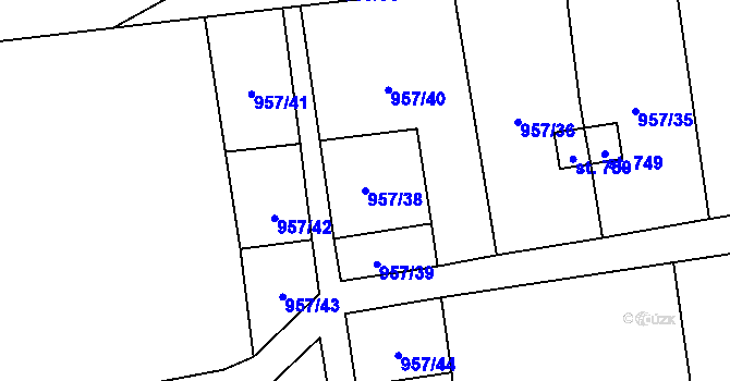 Parcela st. 957/38 v KÚ Chvalšiny, Katastrální mapa