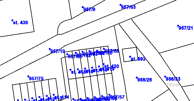 Parcela st. 957/56 v KÚ Chvalšiny, Katastrální mapa