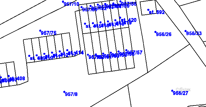 Parcela st. 957/60 v KÚ Chvalšiny, Katastrální mapa