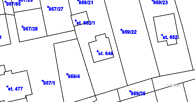Parcela st. 648 v KÚ Chvalšiny, Katastrální mapa