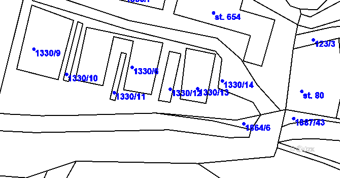 Parcela st. 1330/12 v KÚ Chvalšiny, Katastrální mapa
