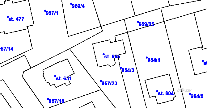 Parcela st. 665 v KÚ Chvalšiny, Katastrální mapa