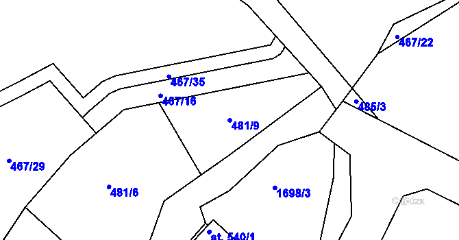 Parcela st. 481/9 v KÚ Chvalšiny, Katastrální mapa