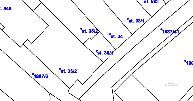 Parcela st. 35/1 v KÚ Chvalšiny, Katastrální mapa