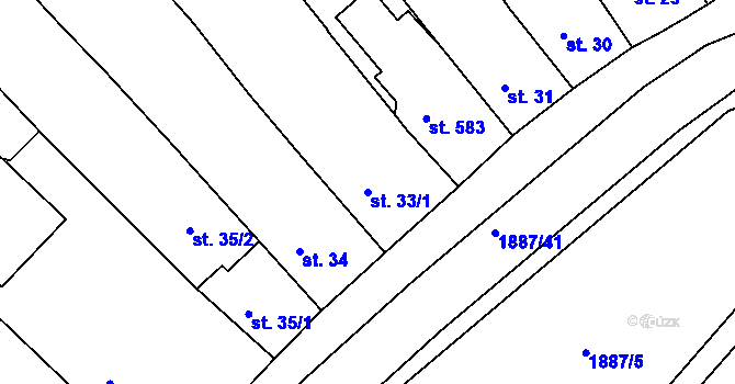 Parcela st. 33/1 v KÚ Chvalšiny, Katastrální mapa