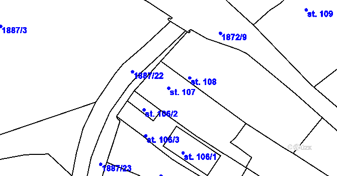 Parcela st. 107 v KÚ Chvalšiny, Katastrální mapa