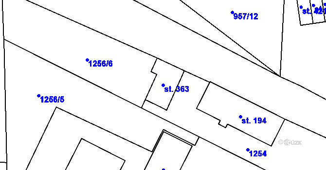 Parcela st. 363 v KÚ Chvalšiny, Katastrální mapa