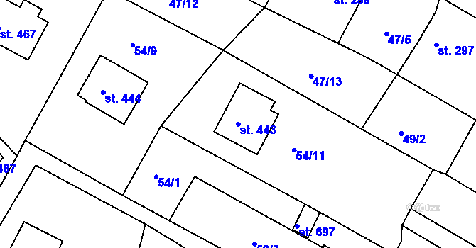 Parcela st. 443 v KÚ Chvalšiny, Katastrální mapa