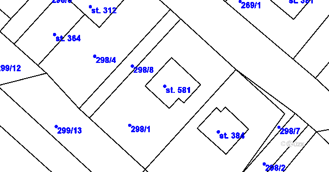 Parcela st. 581 v KÚ Chvalšiny, Katastrální mapa