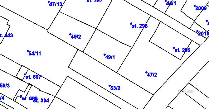 Parcela st. 49/1 v KÚ Chvalšiny, Katastrální mapa