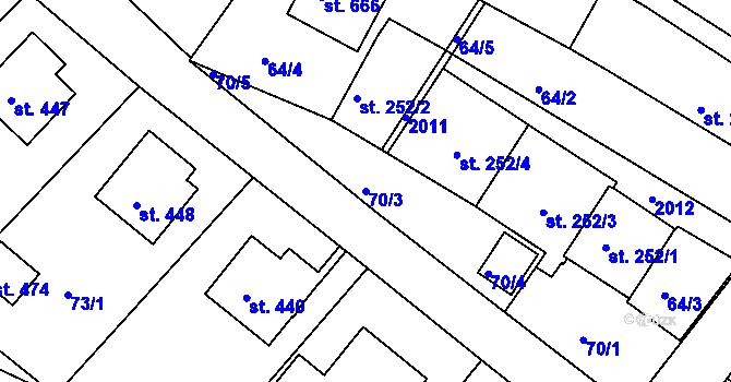 Parcela st. 70/3 v KÚ Chvalšiny, Katastrální mapa