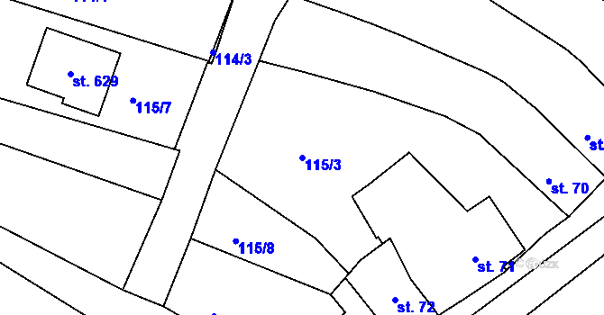 Parcela st. 115/3 v KÚ Chvalšiny, Katastrální mapa