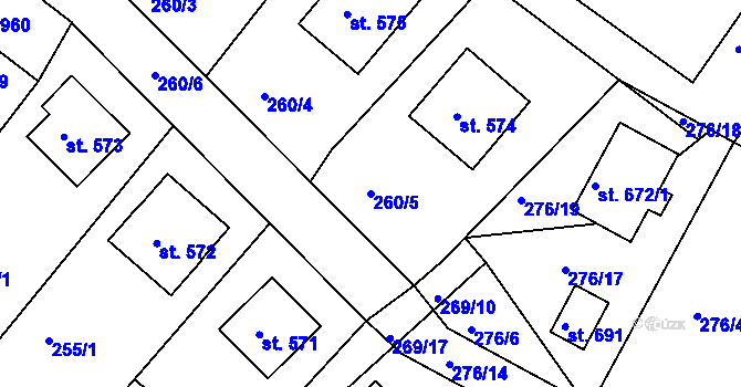 Parcela st. 260/5 v KÚ Chvalšiny, Katastrální mapa