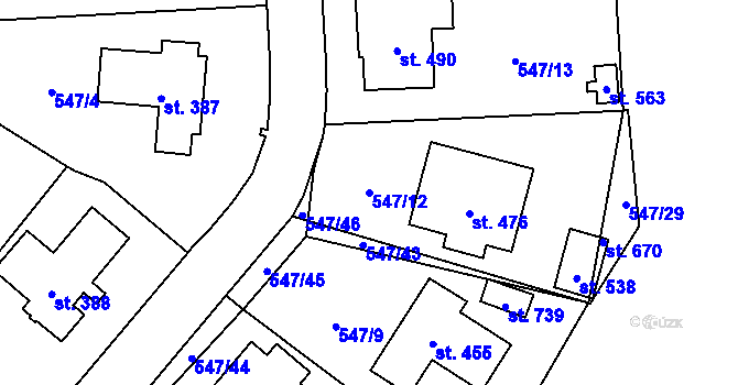Parcela st. 547/12 v KÚ Chvalšiny, Katastrální mapa