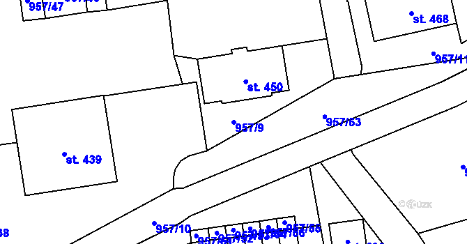 Parcela st. 957/9 v KÚ Chvalšiny, Katastrální mapa