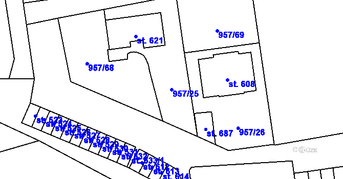 Parcela st. 957/25 v KÚ Chvalšiny, Katastrální mapa