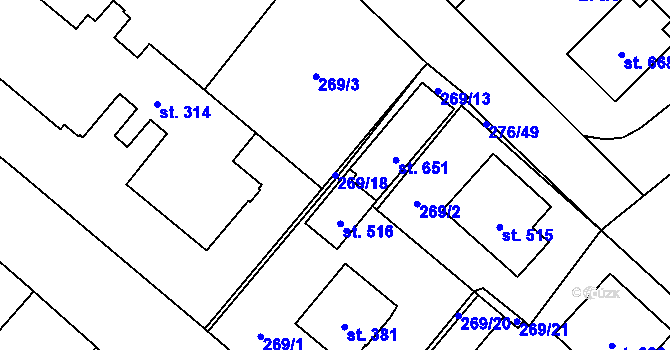 Parcela st. 269/18 v KÚ Chvalšiny, Katastrální mapa