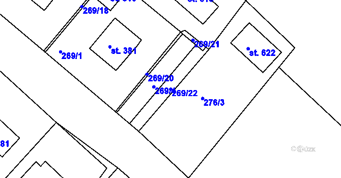 Parcela st. 269/22 v KÚ Chvalšiny, Katastrální mapa