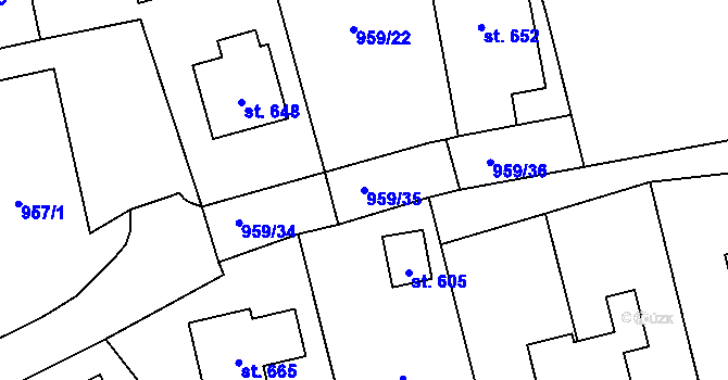 Parcela st. 959/35 v KÚ Chvalšiny, Katastrální mapa