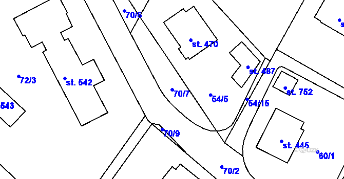Parcela st. 70/7 v KÚ Chvalšiny, Katastrální mapa