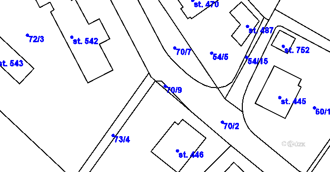 Parcela st. 70/9 v KÚ Chvalšiny, Katastrální mapa