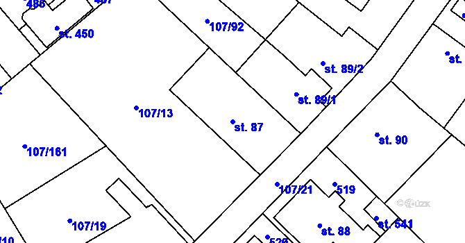 Parcela st. 87 v KÚ Chvatěruby, Katastrální mapa