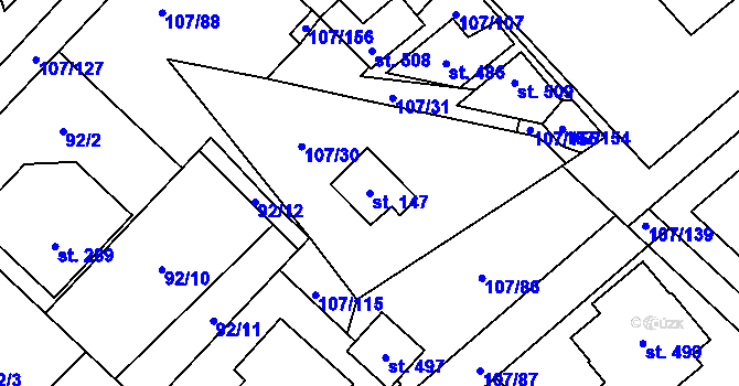 Parcela st. 147 v KÚ Chvatěruby, Katastrální mapa