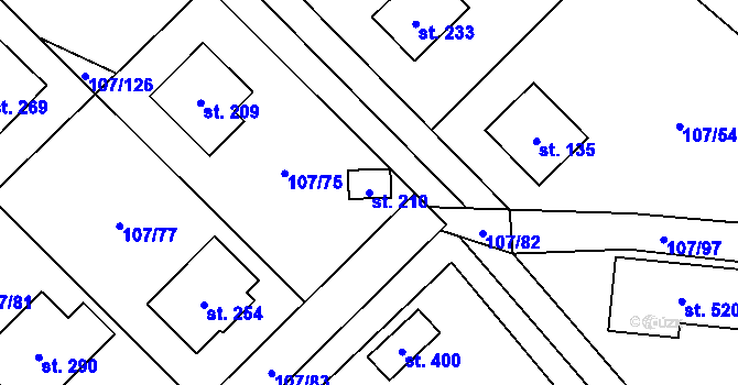 Parcela st. 210 v KÚ Chvatěruby, Katastrální mapa