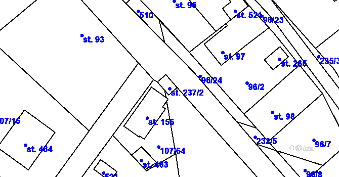 Parcela st. 237/2 v KÚ Chvatěruby, Katastrální mapa
