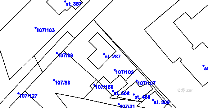 Parcela st. 287 v KÚ Chvatěruby, Katastrální mapa