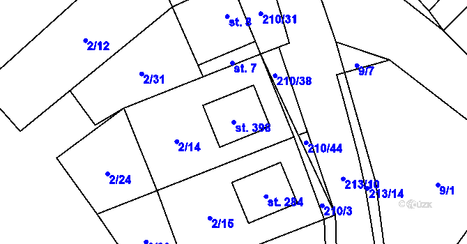 Parcela st. 398 v KÚ Chvatěruby, Katastrální mapa