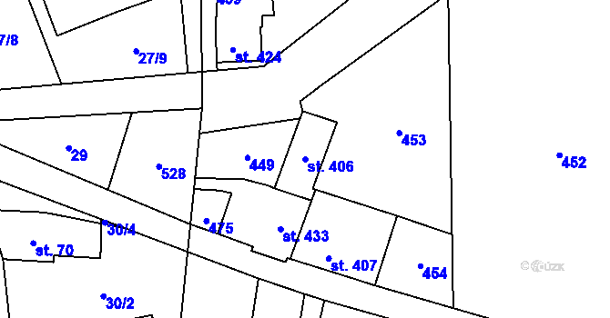 Parcela st. 406 v KÚ Chvatěruby, Katastrální mapa