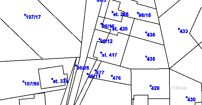 Parcela st. 417 v KÚ Chvatěruby, Katastrální mapa