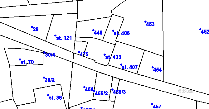 Parcela st. 433 v KÚ Chvatěruby, Katastrální mapa