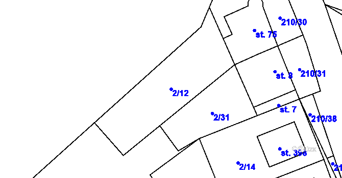 Parcela st. 2/12 v KÚ Chvatěruby, Katastrální mapa