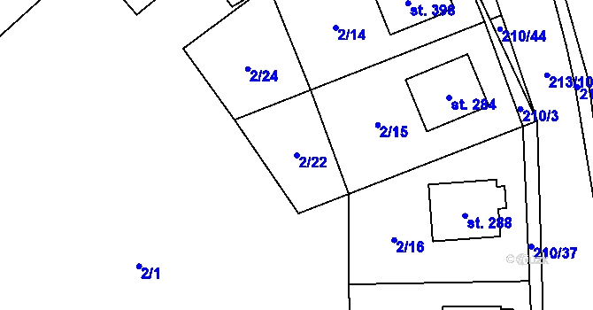 Parcela st. 2/22 v KÚ Chvatěruby, Katastrální mapa