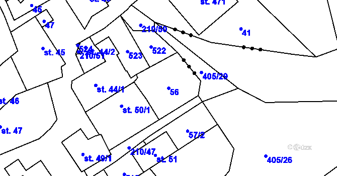Parcela st. 56 v KÚ Chvatěruby, Katastrální mapa