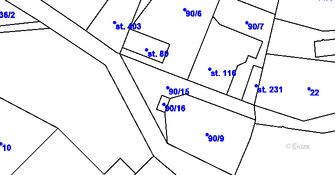 Parcela st. 90/15 v KÚ Chvatěruby, Katastrální mapa
