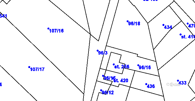 Parcela st. 96/3 v KÚ Chvatěruby, Katastrální mapa