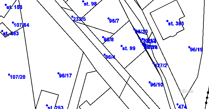 Parcela st. 96/4 v KÚ Chvatěruby, Katastrální mapa