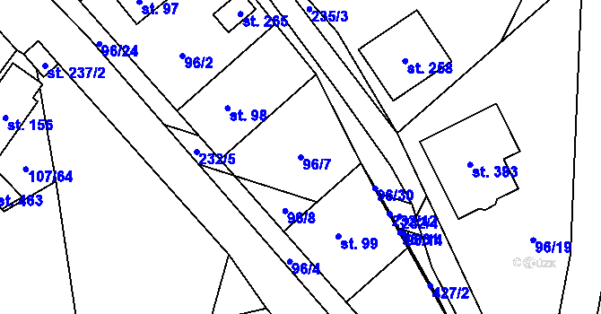 Parcela st. 96/7 v KÚ Chvatěruby, Katastrální mapa