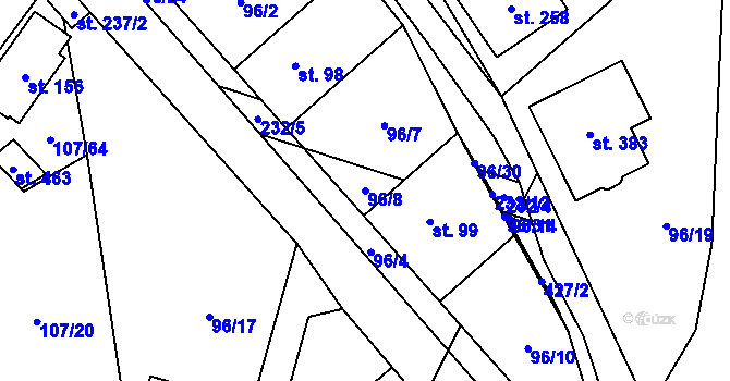 Parcela st. 96/8 v KÚ Chvatěruby, Katastrální mapa