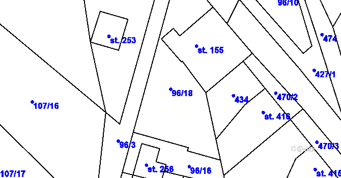 Parcela st. 96/18 v KÚ Chvatěruby, Katastrální mapa