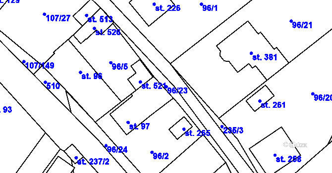 Parcela st. 96/23 v KÚ Chvatěruby, Katastrální mapa