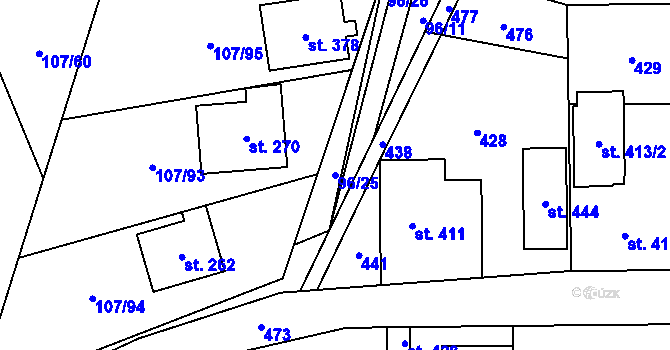 Parcela st. 96/25 v KÚ Chvatěruby, Katastrální mapa